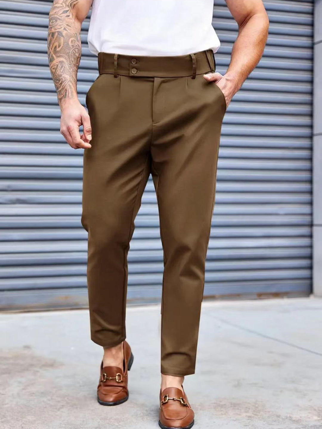 Men's Elegant Chino Pants with Elastic Waistband and Classic Cut Lisslune