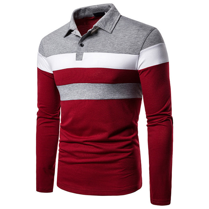 Men's Long Sleeve Polo Shirt with Modern Block Stripes Lisslune