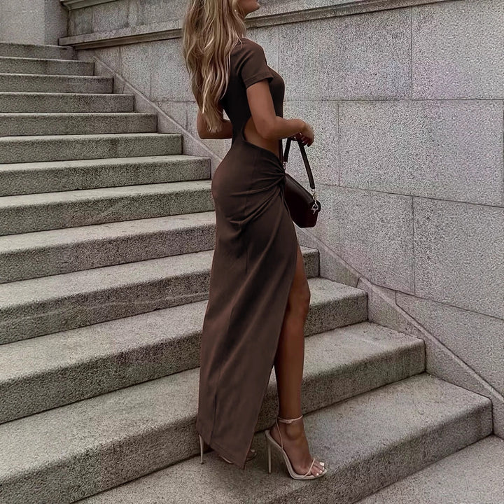 Damen Maxikleid mit seitlichem Schlitz und Knoteinsatz Lisslune