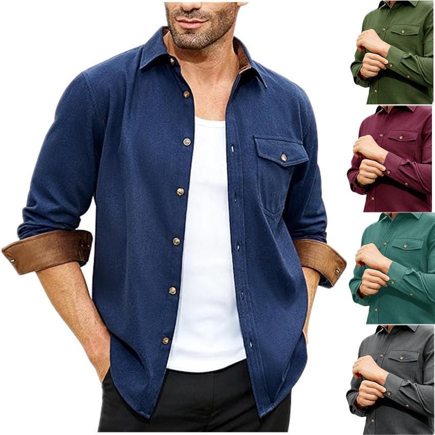 Men's long-sleeve shirt with high-quality flannel and practical breast pocket Lisslune