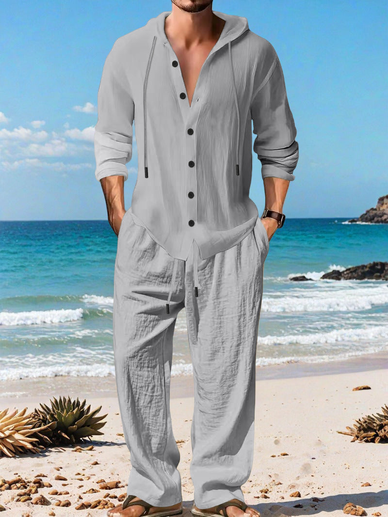 Men's casual knit suit with practical drawstring and modern collar Lisslune