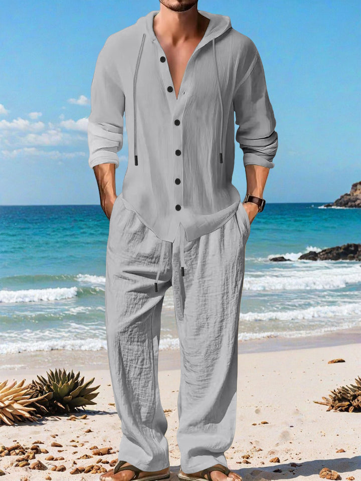 Men's casual knit suit with practical drawstring and modern collar Lisslune