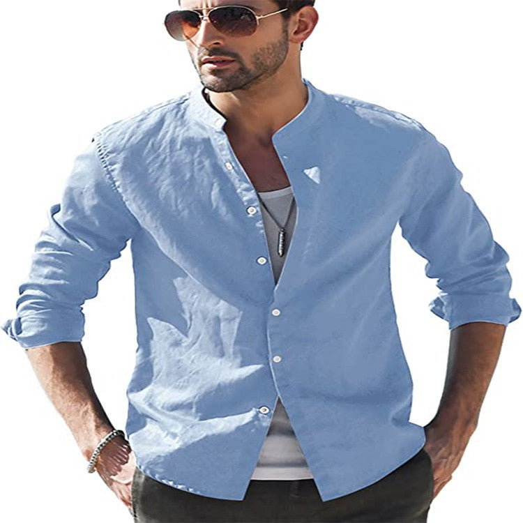 Men's long sleeve shirt with modern stand-up collar and casual look Lisslune
