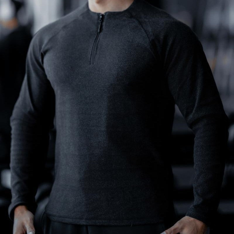 Men's Long Sleeve Workout Shirt with Innovative Zipper Lisslune