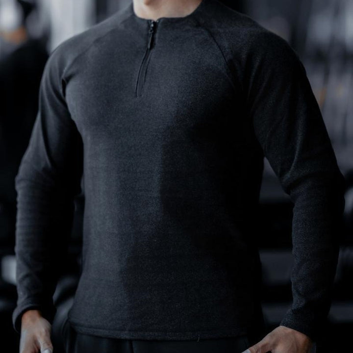 Men's Long Sleeve Workout Shirt with Innovative Zipper Lisslune