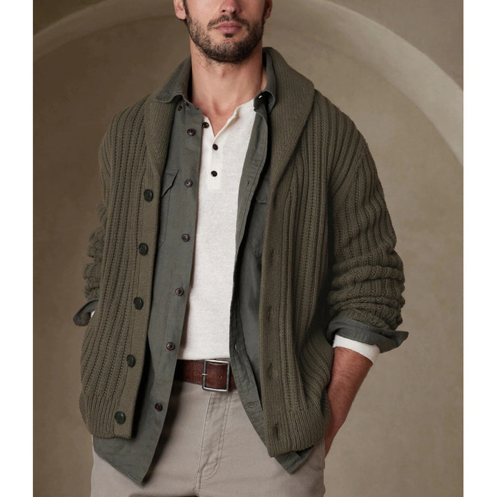 Men's cardigan with modern cable pattern and classic lapel collar Lisslune