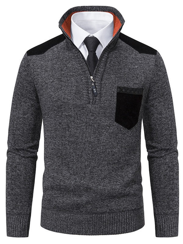 Men's stylish sweater with stand-up collar and practical zipper Lisslune