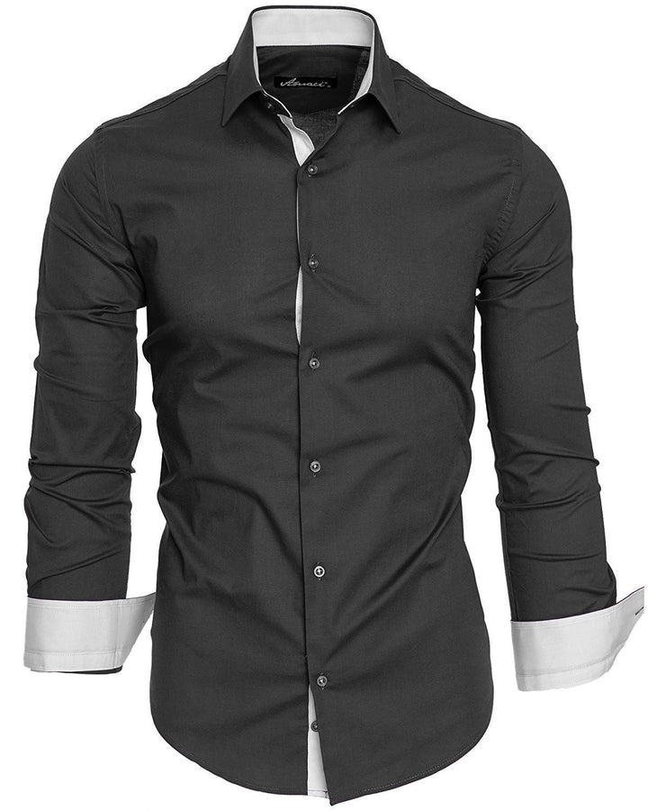 Men's long-sleeve shirt with elegant contrast finishing and modern slim-fit cut Lisslune
