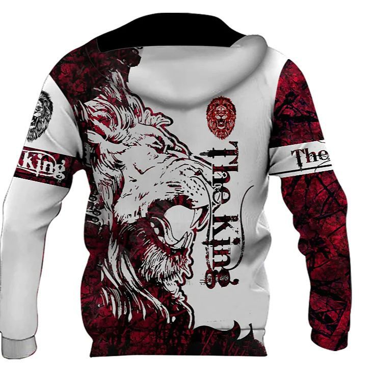 Men's hooded sweatshirt with striking lion motif and creative graphics Lisslune