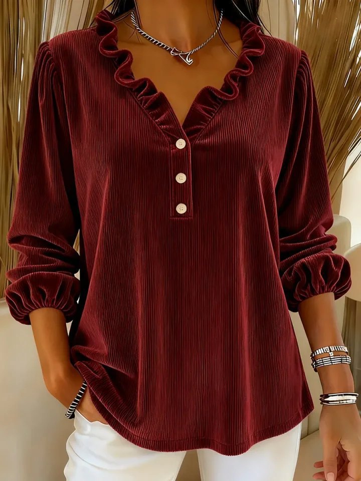 Women's ruffle blouse with button placket and 3/4 sleeves Lisslune