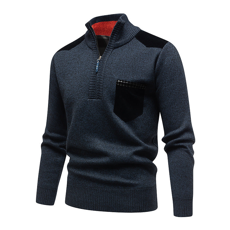 Men's Stylish Sweater with Short Zipper and Chest Pocket Lisslune