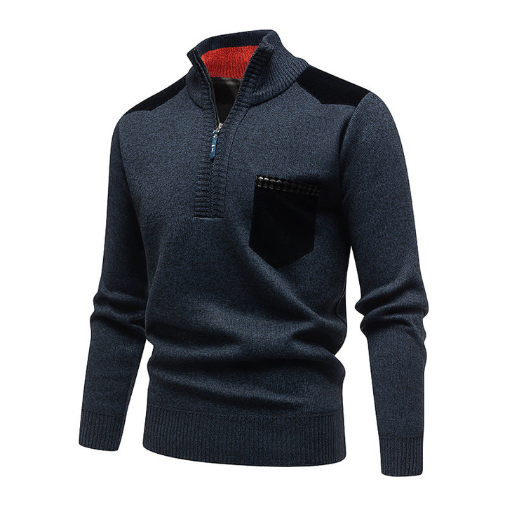 Men's Stylish Sweater with Short Zipper and Chest Pocket Lisslune