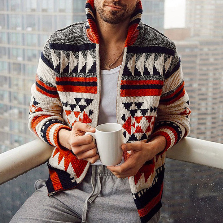 Men's cardigan with geometric pattern and high collar Lisslune