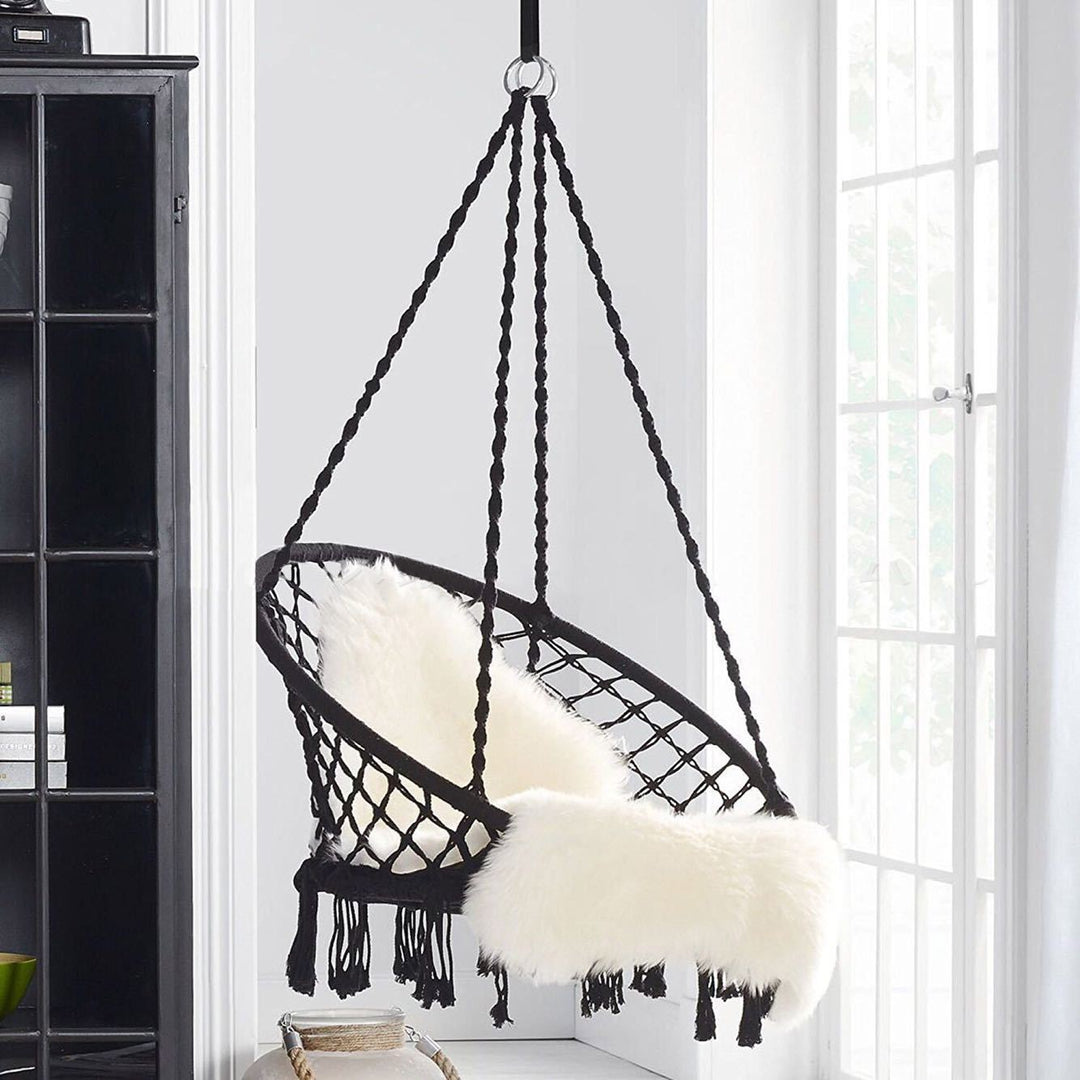 Rynx | small bedroom ideas INS Nordic Style Net Red hanging baskets Outdoor cotton rope hanging chair balcony cradle chair Indoor B &amp; B tassel swing
