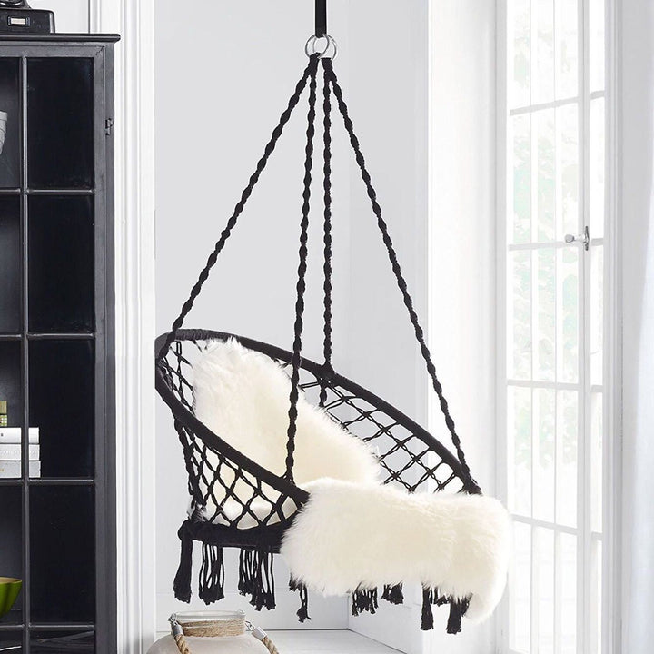 Rynx | small bedroom ideas INS Nordic Style Net Red hanging baskets Outdoor cotton rope hanging chair balcony cradle chair Indoor B &amp; B tassel swing