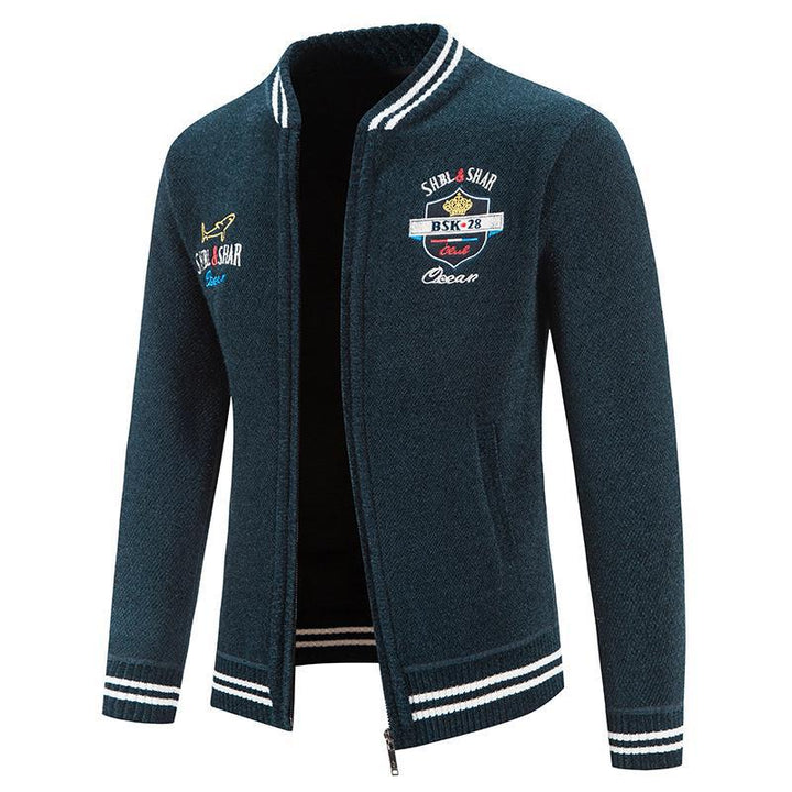 Men's sporty cardigan with standing collar and varied embroidery Lisslune