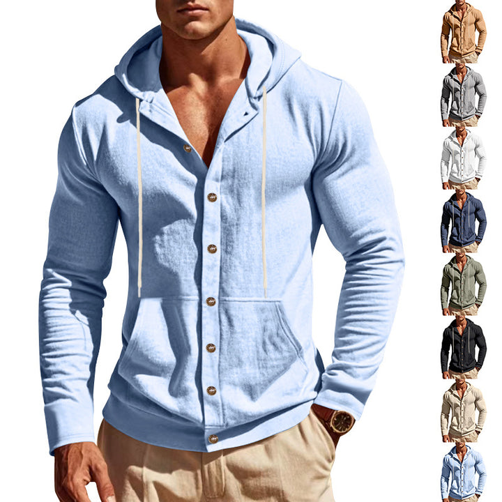 Men's hoodie shirt with button placket and practical pockets Lisslune