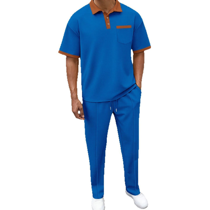 Men's elegant leisure set with textured polo shirt and comfortable pants Lisslune