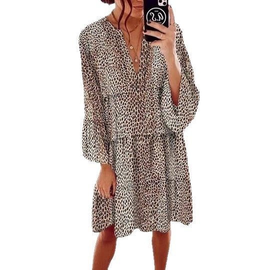 Women's casual blouse dress with ruffled sleeves and animal print Lisslune