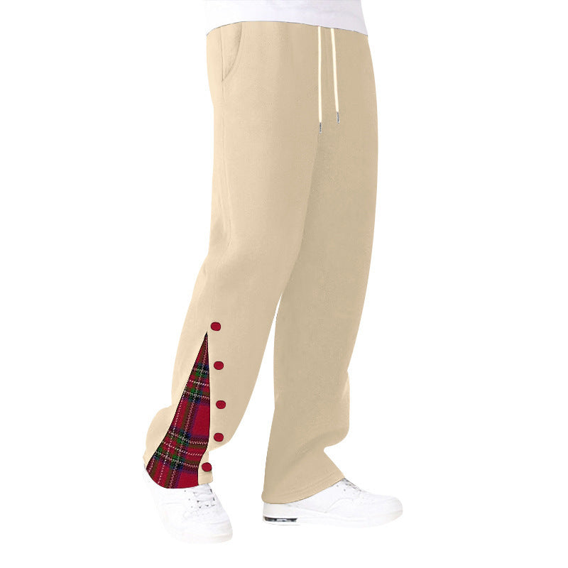 Men's comfortable leisure pants with side button details and combined check pattern Lisslune