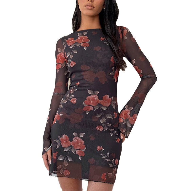 Women's fitted mini dress with floral lace details