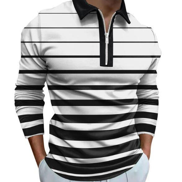Men's Long Sleeve Polo with sporty stripe detail and high-quality zipper Lisslune