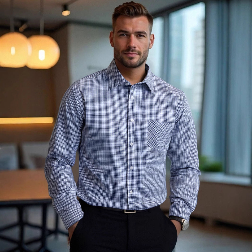 Men's classic checked long-sleeve shirt with chest pocket Lisslune