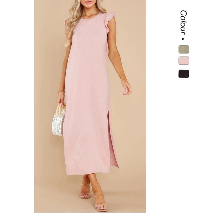 Women's Long Sleeve Maxi Dress with Playful Ruffle Details and Loose Fit