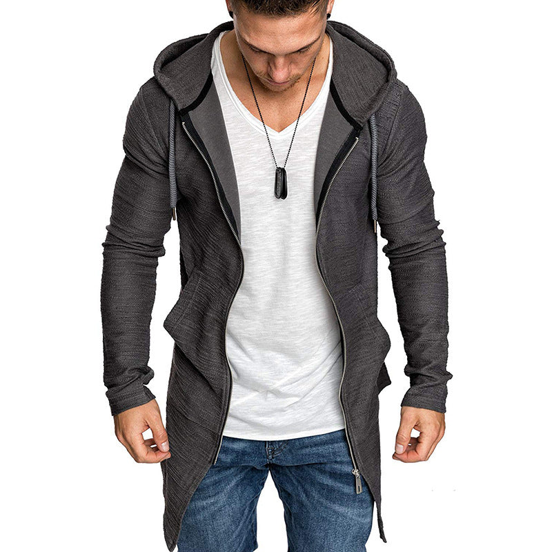 Men's Long Cardigan with Hood and Cool Cut Design Lisslune