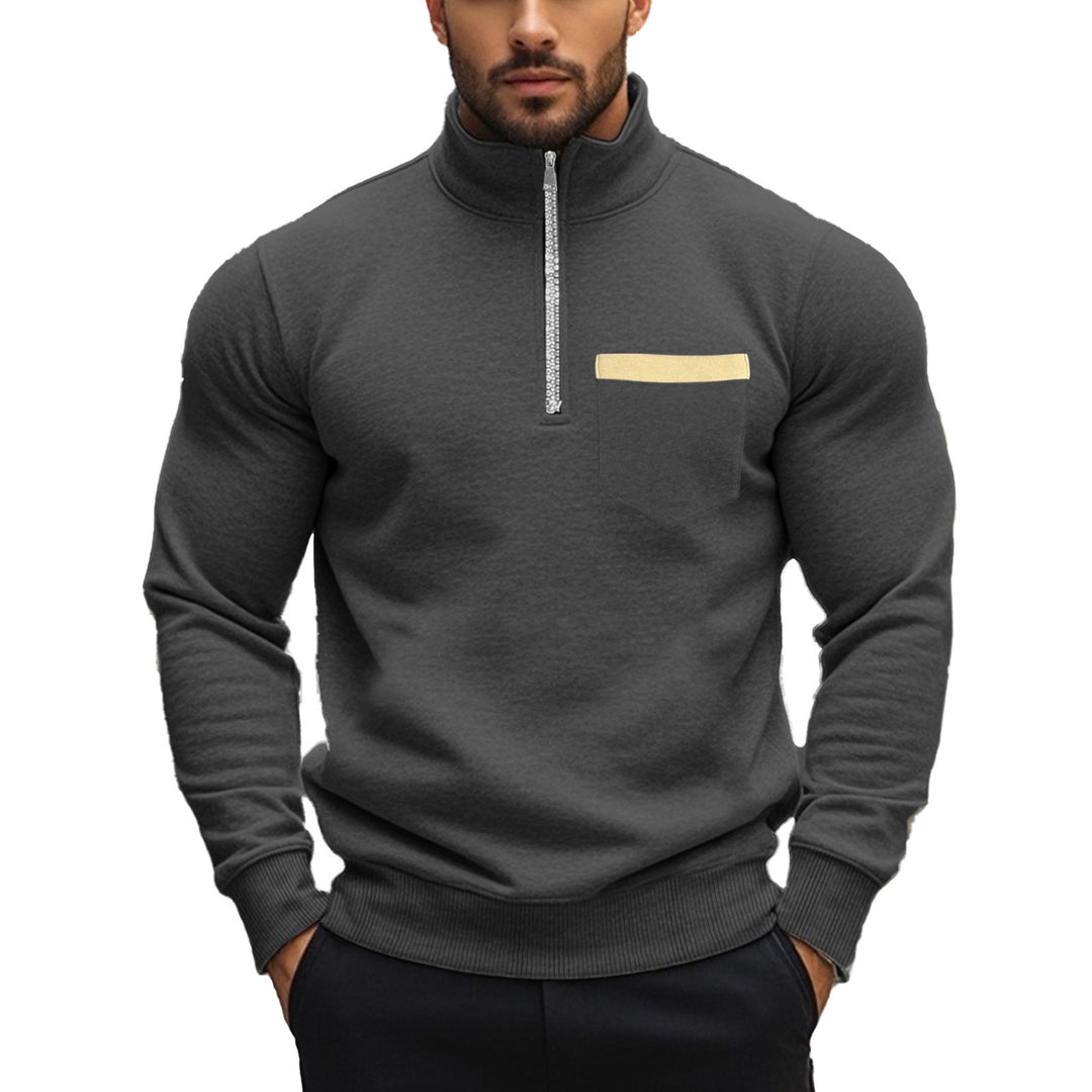 Men's sporty pullover with half zipper and contrast chest pocket Lisslune