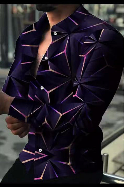Men's Long Sleeve Shirt with Modern 3D Triangle Design Lisslune