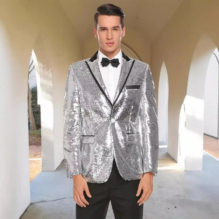 Men's Glittering Tuxedo Blazer with Modern Sequin Design Lisslune