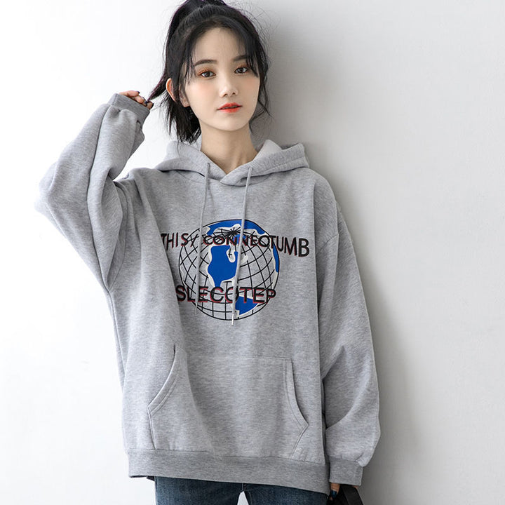 Women's Hoodie with Modern World Map Design Lisslune