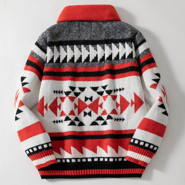 Men's cardigan with geometric pattern and high collar Lisslune