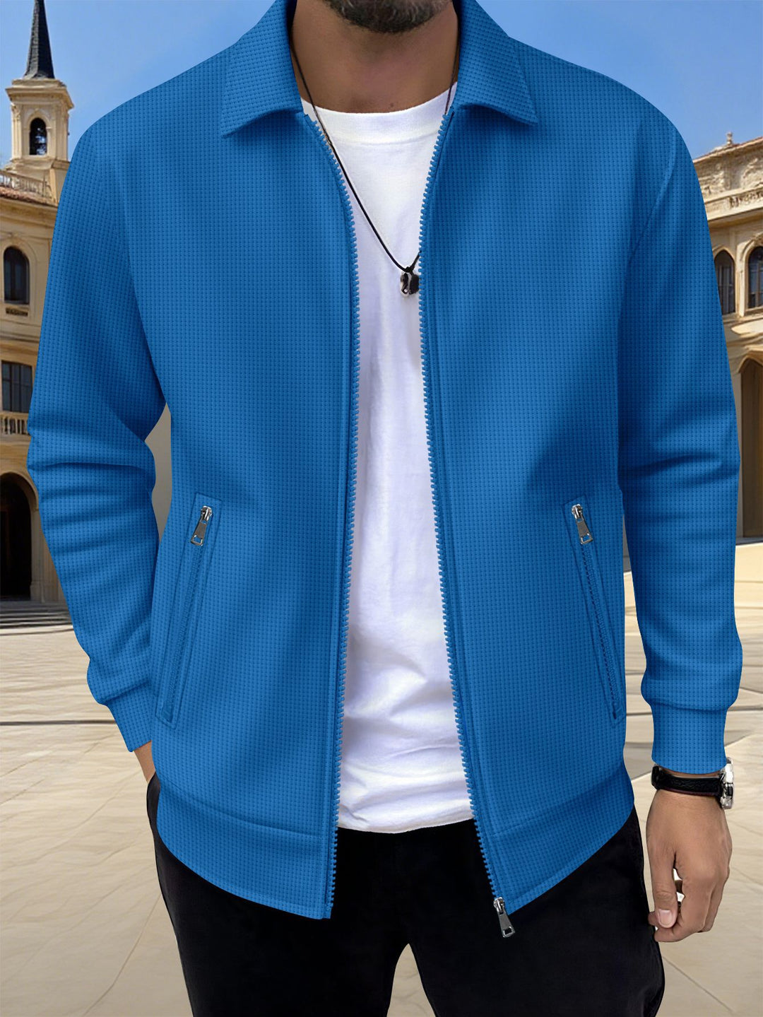 Men's modern leisure jacket with textured design and practical zip pockets Lisslune