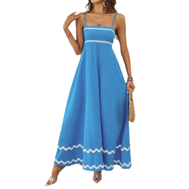Women Long Maxi Dress with Spaghetti Straps and Decorative Hem Lisslune