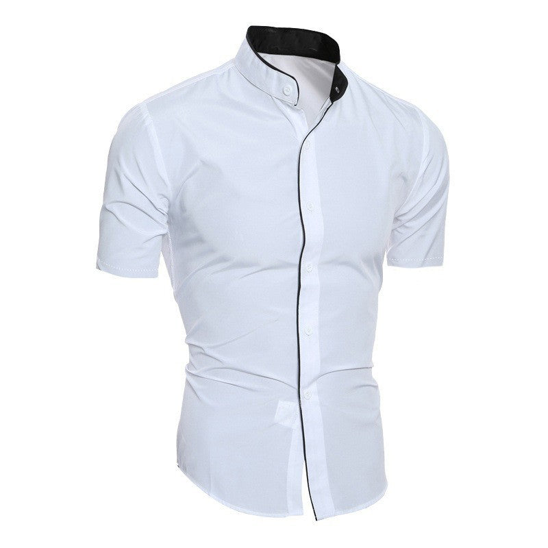 Men's short-sleeve shirt with modern stand-up collar and stylish contrast details Lisslune