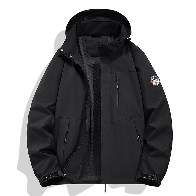 Men's Weatherproof Outdoor Jacket with Multifunctional Pockets and Adjustable Hood Collar Lisslune