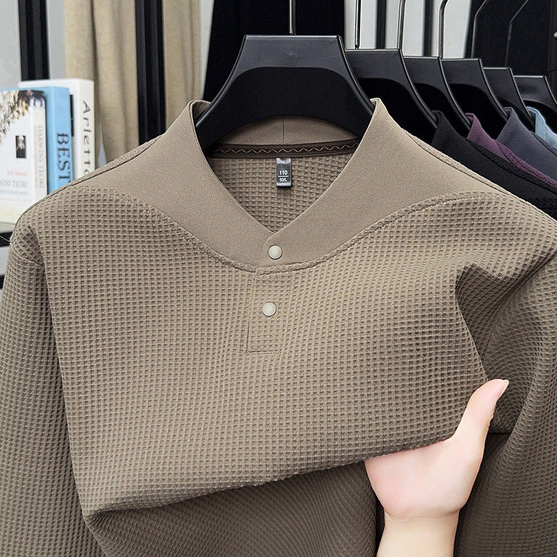 Men's Long Sleeve Shirt with Textured Design and Stand-up Collar Lisslune