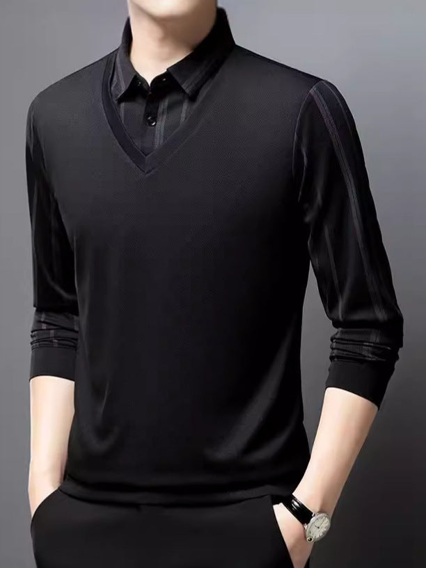 Men's V-neck sweater with striped sleeves Lisslune