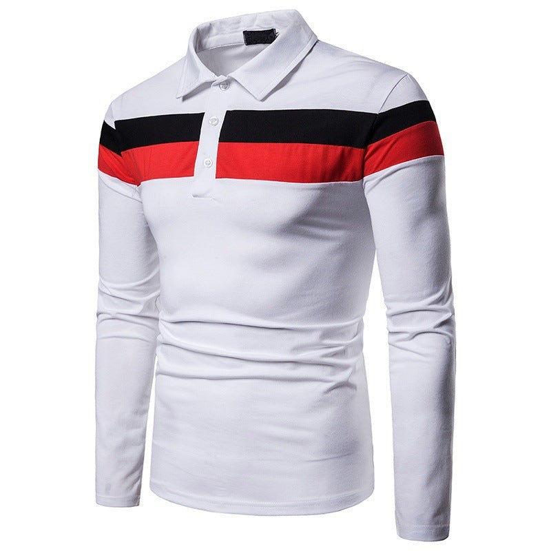 Men's Long Sleeve Polo Shirt with Fashionable Block Stripe Design Lisslune