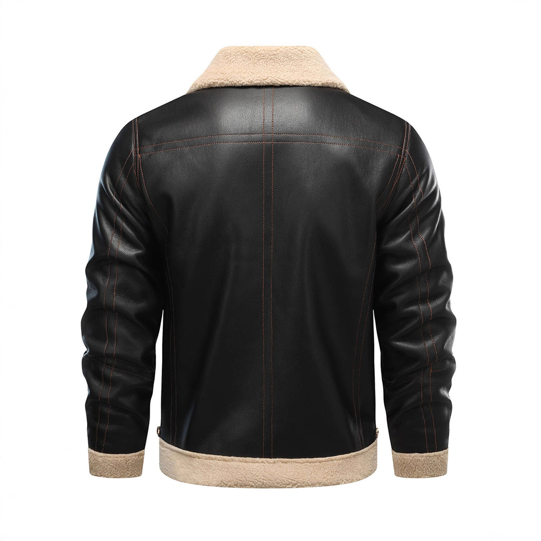 Men's Elegant Leather Jacket with Fur Collar Lisslune
