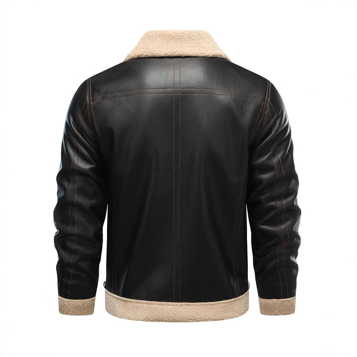 Men's Elegant Leather Jacket with Fur Collar Lisslune