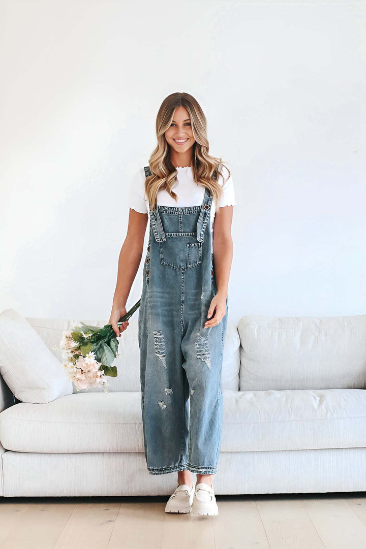 Women's casual denim overalls with trendy destroyed details Lisslune