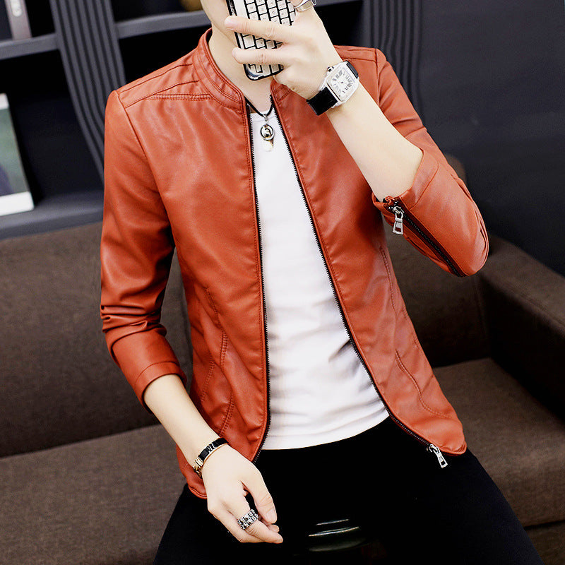 Men's fashion synthetic leather jacket with minimalist accents Lisslune