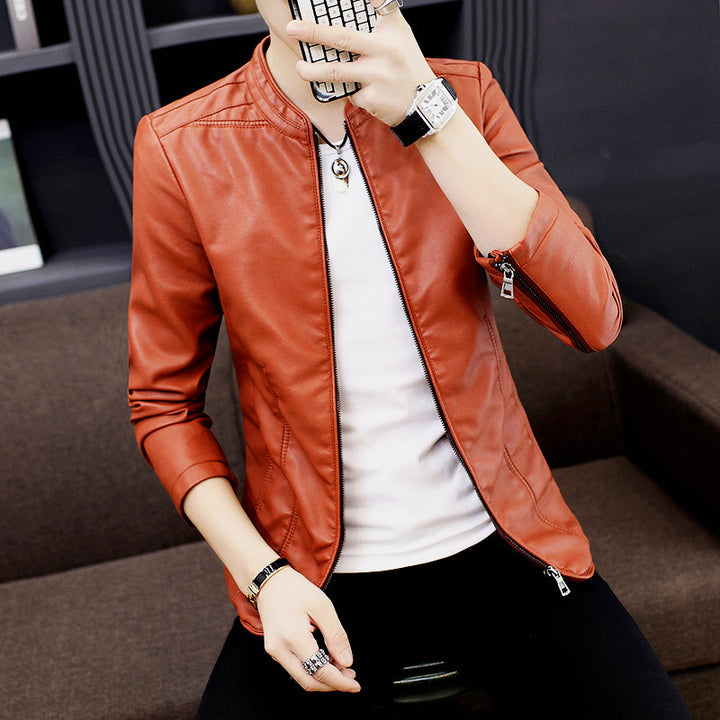 Men's fashion synthetic leather jacket with minimalist accents Lisslune