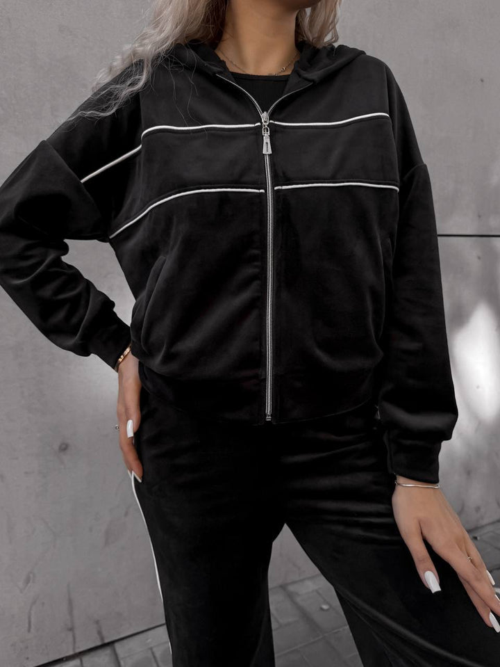 Women's sporty-elegant fleece jogging suit with zipper Lisslune