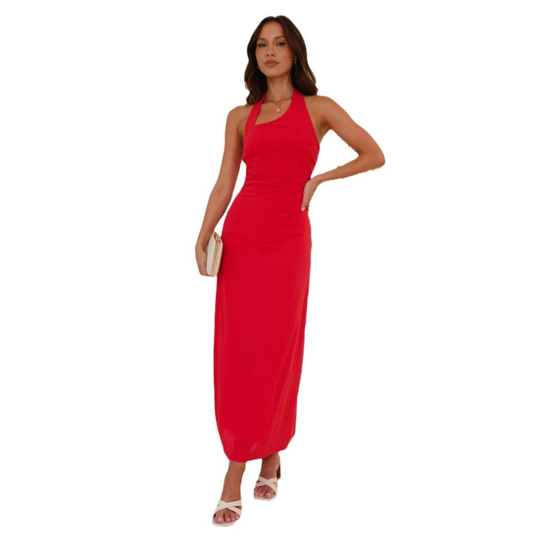 Women's Elegant Maxi Dress with Halter Neck and Figure-Hugging Cut Lune London
