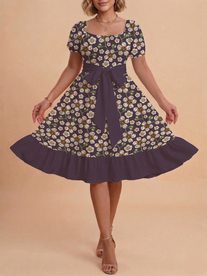 Women's floral dress with adjustable belt and voluminous sleeves Lisslune