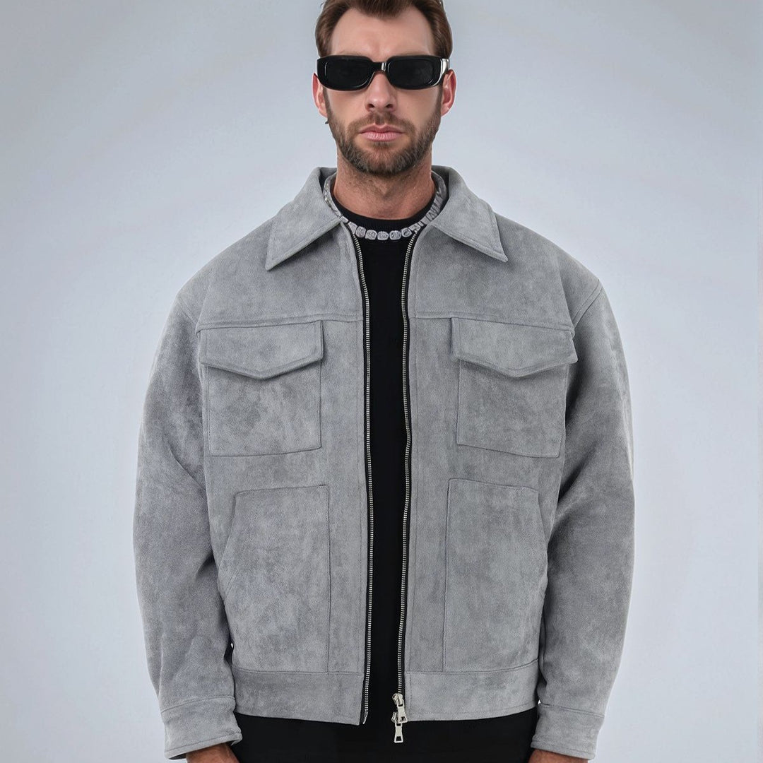 Men's fashion suede jacket with practical pockets Lisslune